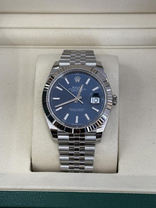 Datejust 41mm Stainless Steel Fluted Jubilee Blue Stick Dial