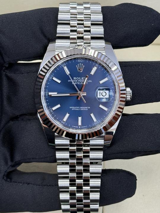 Datejust 41mm Stainless Steel Fluted Jubilee Blue Stick Dial