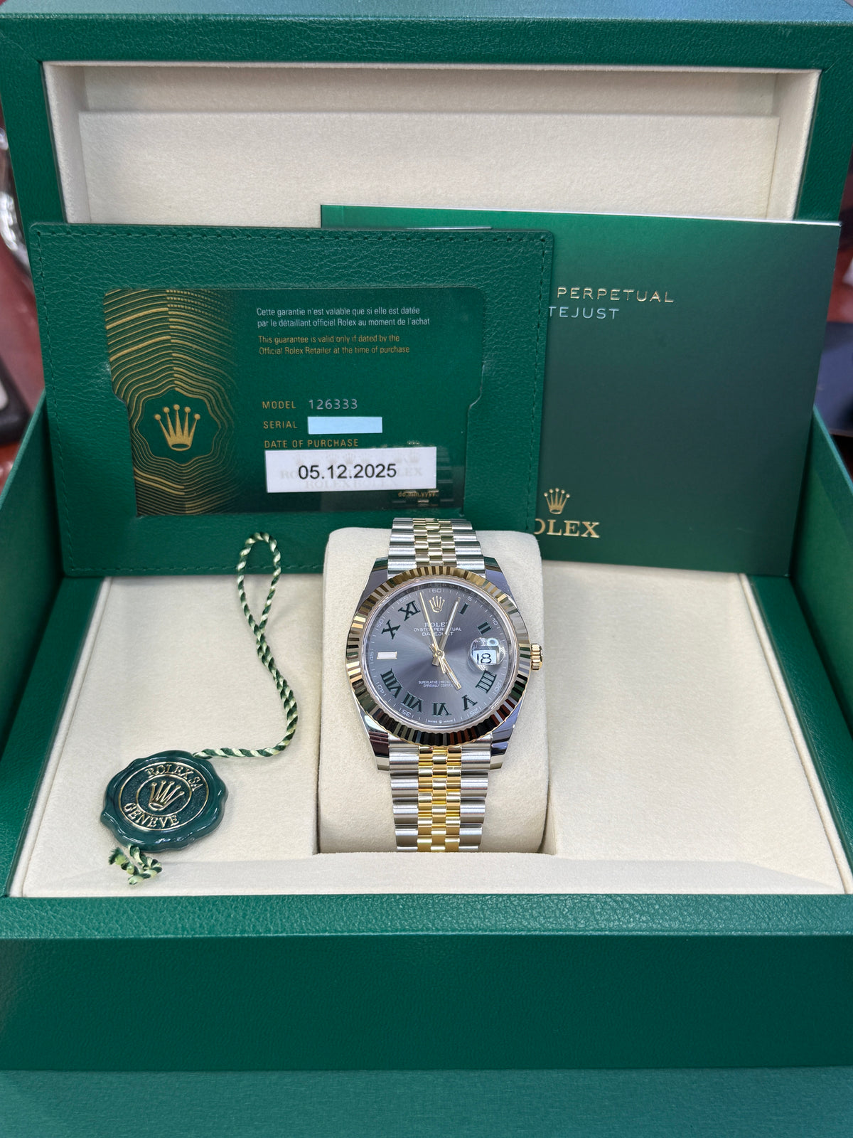 Rolex datejust 41mm two tone yellow fluted jubilee wimbledon dial   126333