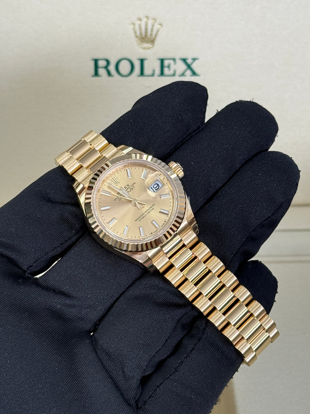 Rolex Lady-Datejust 28mm 18k Yellow Gold Champagne Index Dial - 279178