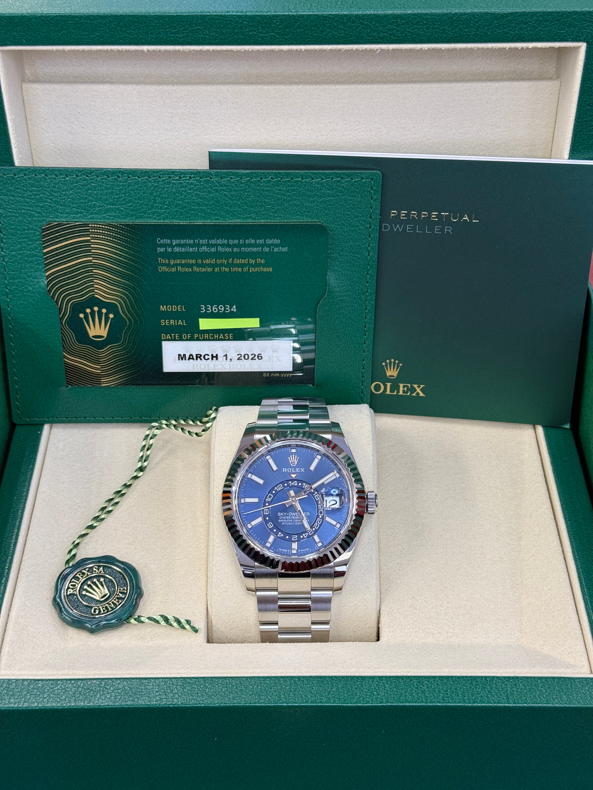 Rolex sky dweller 42mm blue dial stainless steel oyster   336934
