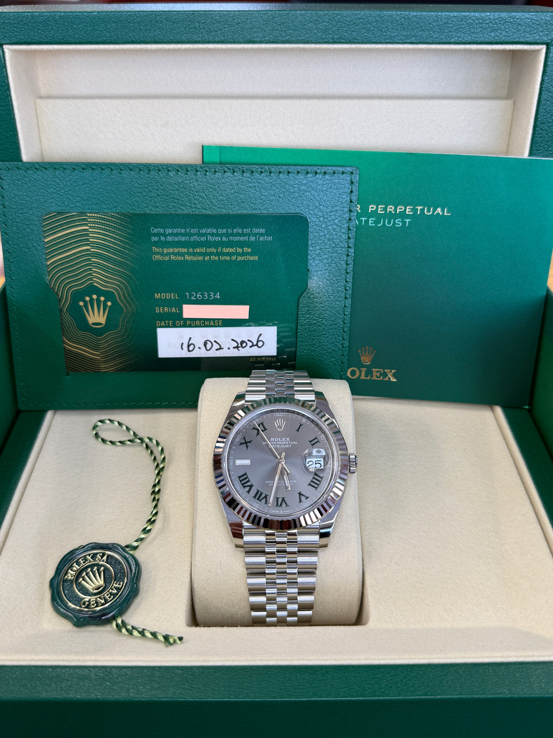 Rolex Datejust 41mm Stainless Steel Fluted Jubilee Wimbledon Dial - 126334