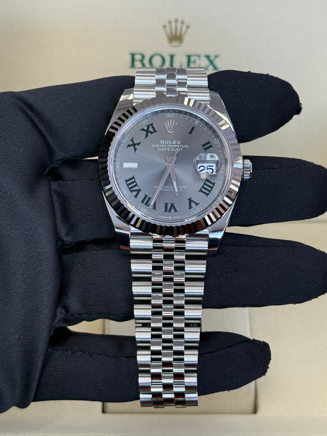 Rolex Datejust 41mm Stainless Steel Fluted Jubilee Wimbledon Dial - 126334