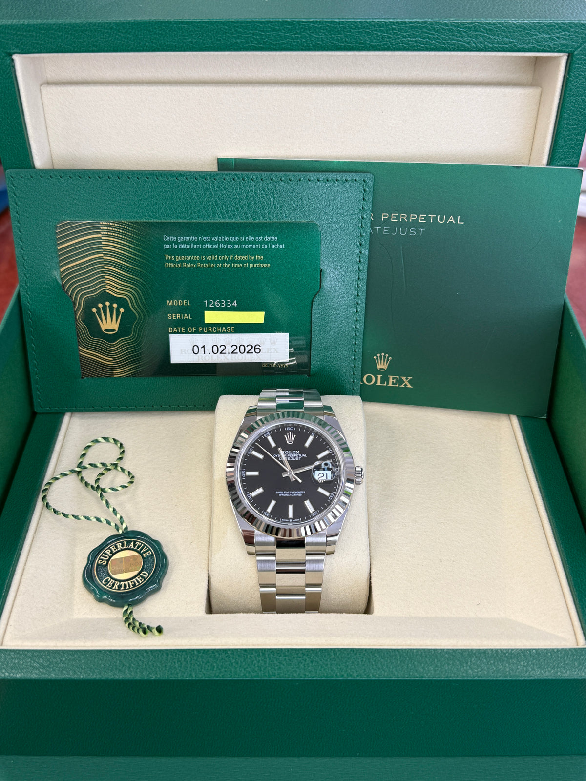 Rolex datejust 41mm black index dial stainless steel oyster   126334