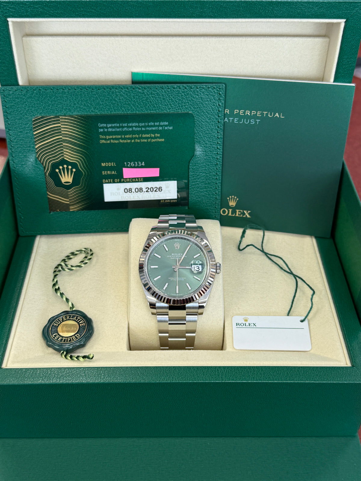Rolex datejust 41mm mint green dial stainless steel oyster   126334