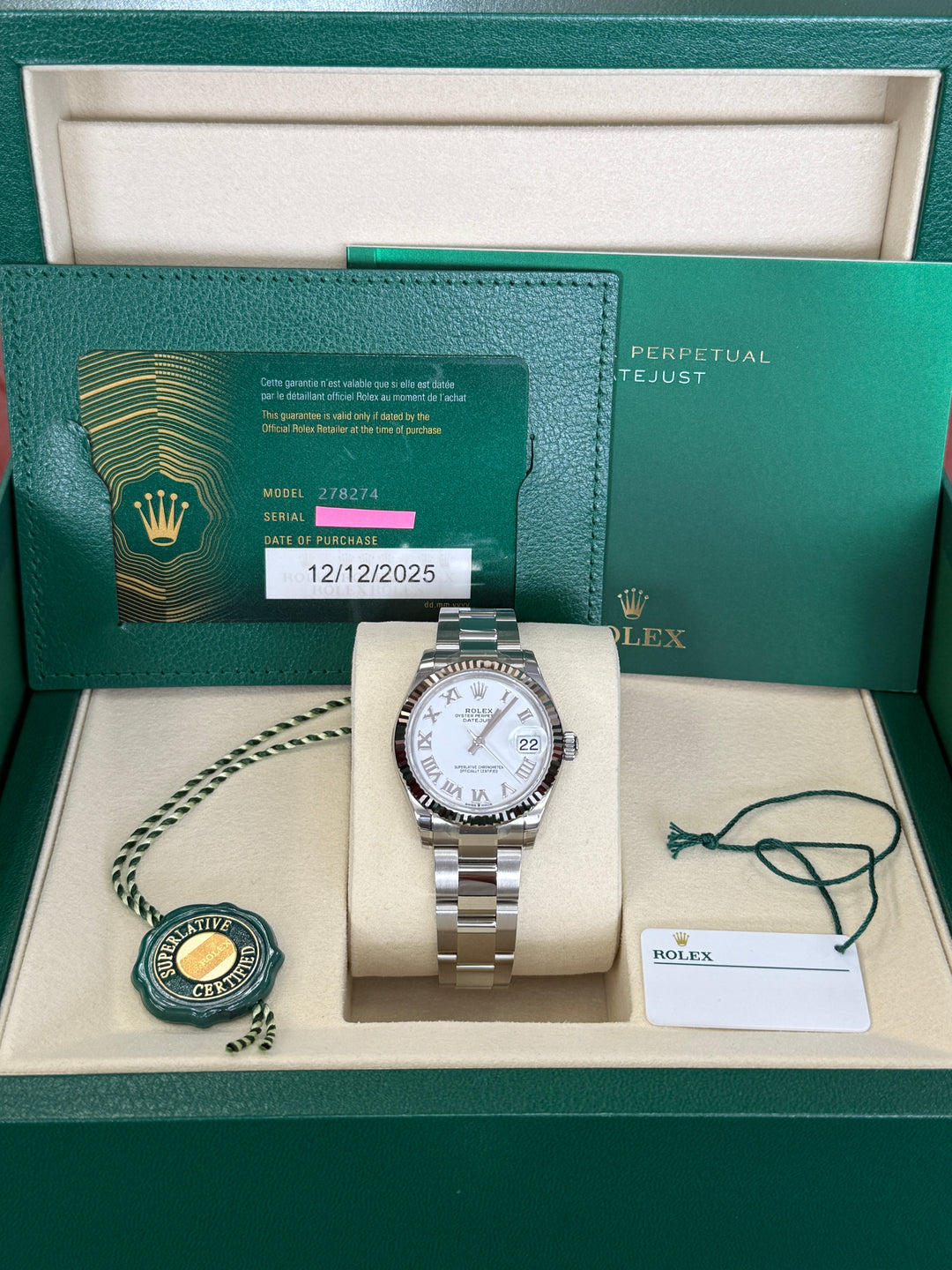Rolex Datejust 31mm White Roman Dial Stainless Steel Oyster - 278274