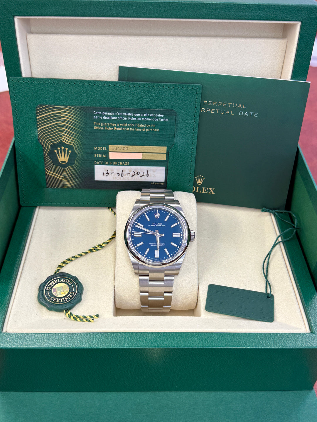 Rolex Oyster Perpetual 41mm Med Blue Dial Stainless Steel Oyster - 134300