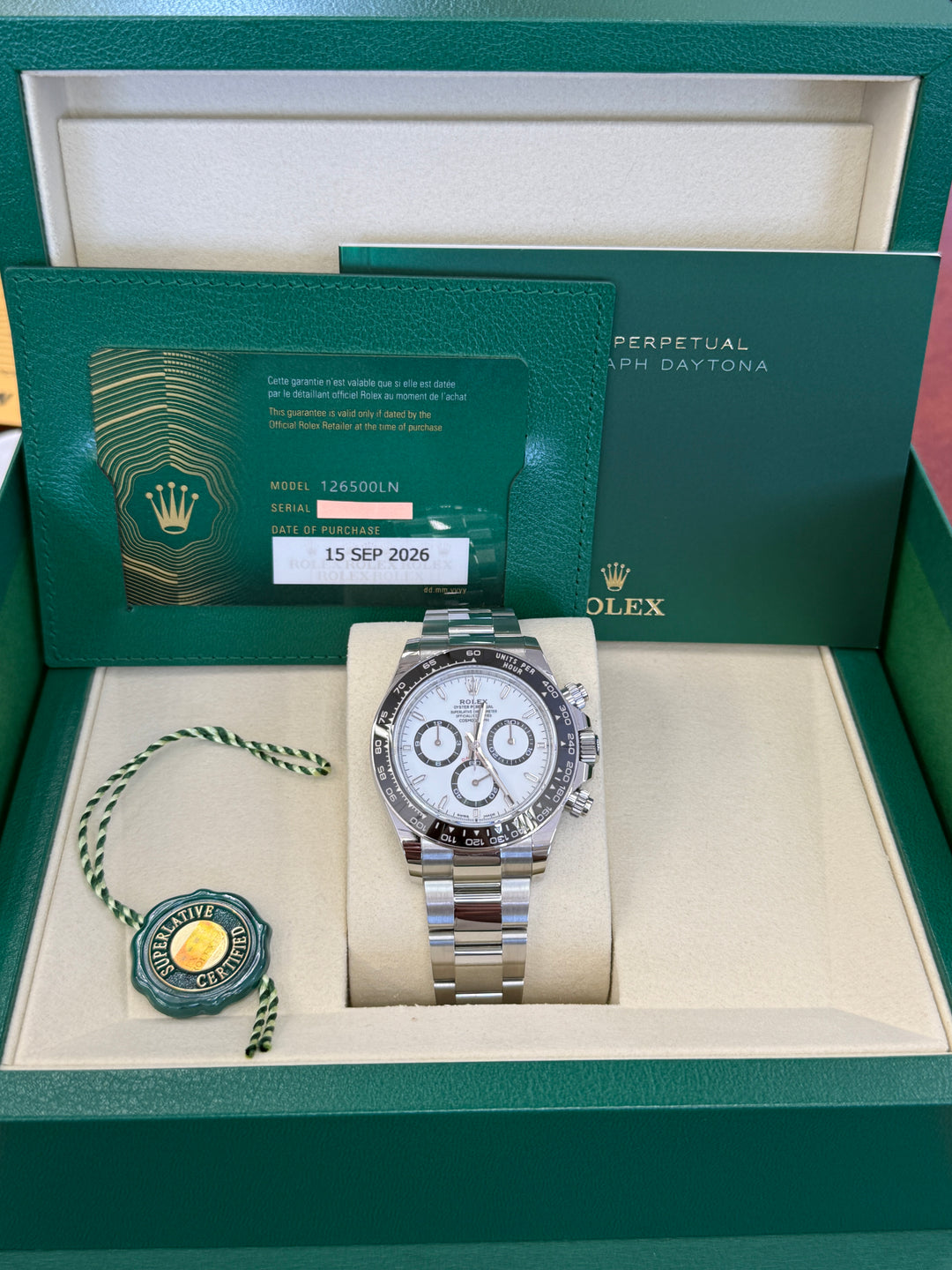 Rolex Daytona 40mm Stainless Steel Oyster Black Ceramic Bezel Panda Dial - 126500LN