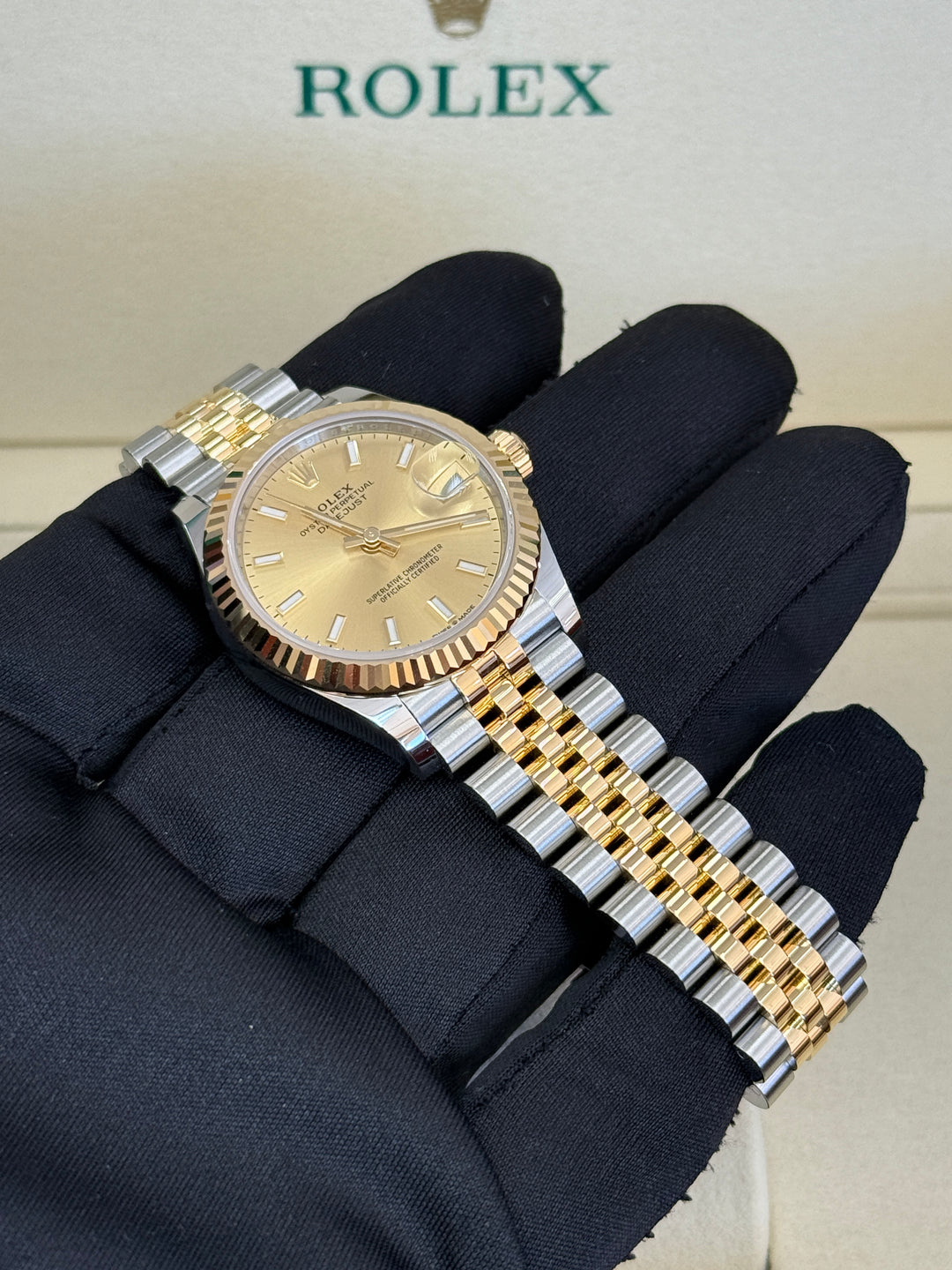 Rolex Datejust 31mm Two-Tone Yellow Fluted Jubilee Champagne Stick Dial - 278273