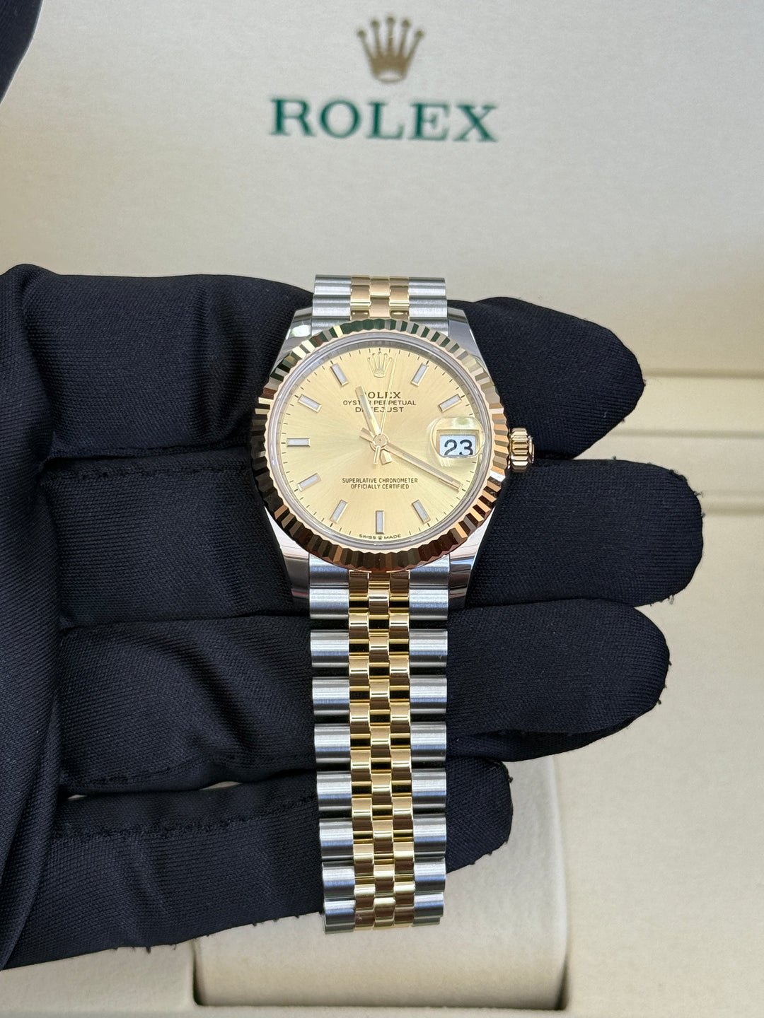 Rolex Datejust 31mm Two-Tone Yellow Fluted Jubilee Champagne Stick Dial - 278273