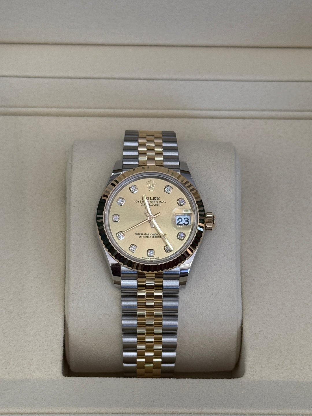 Rolex Datejust 31mm Two-Tone Yellow Fluted Jubilee Champagne Diamond Dial - 278273