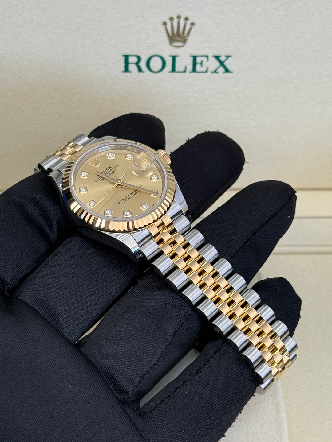 Rolex Datejust 31mm Two-Tone Yellow Fluted Jubilee Champagne Diamond Dial - 278273