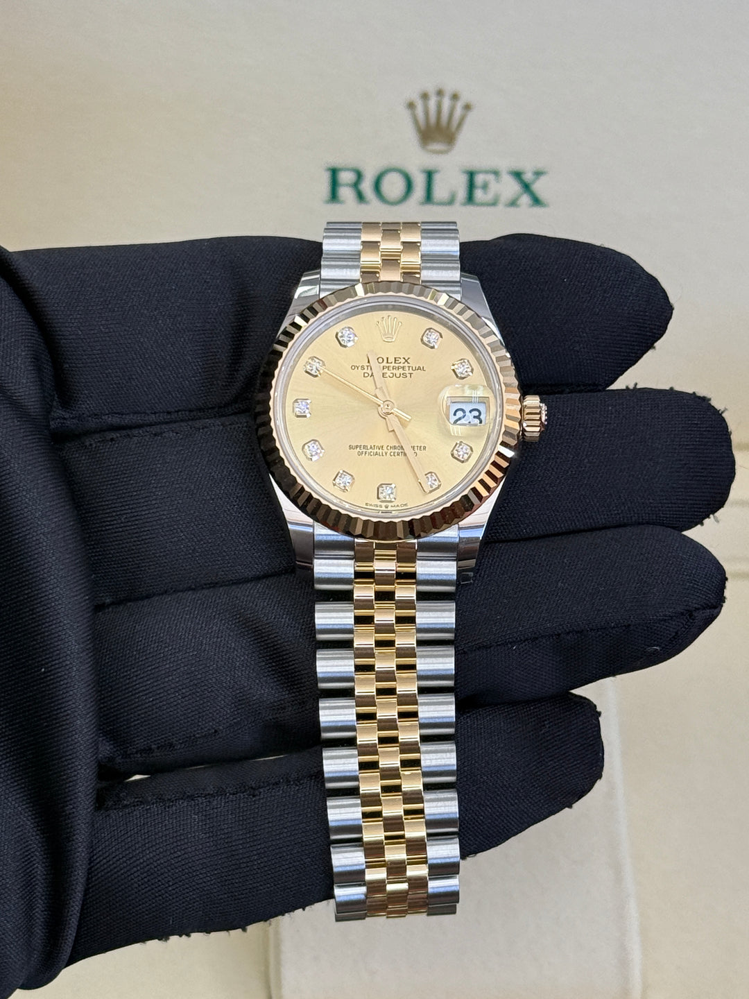Rolex Datejust 31mm Two-Tone Yellow Fluted Jubilee Champagne Diamond Dial - 278273
