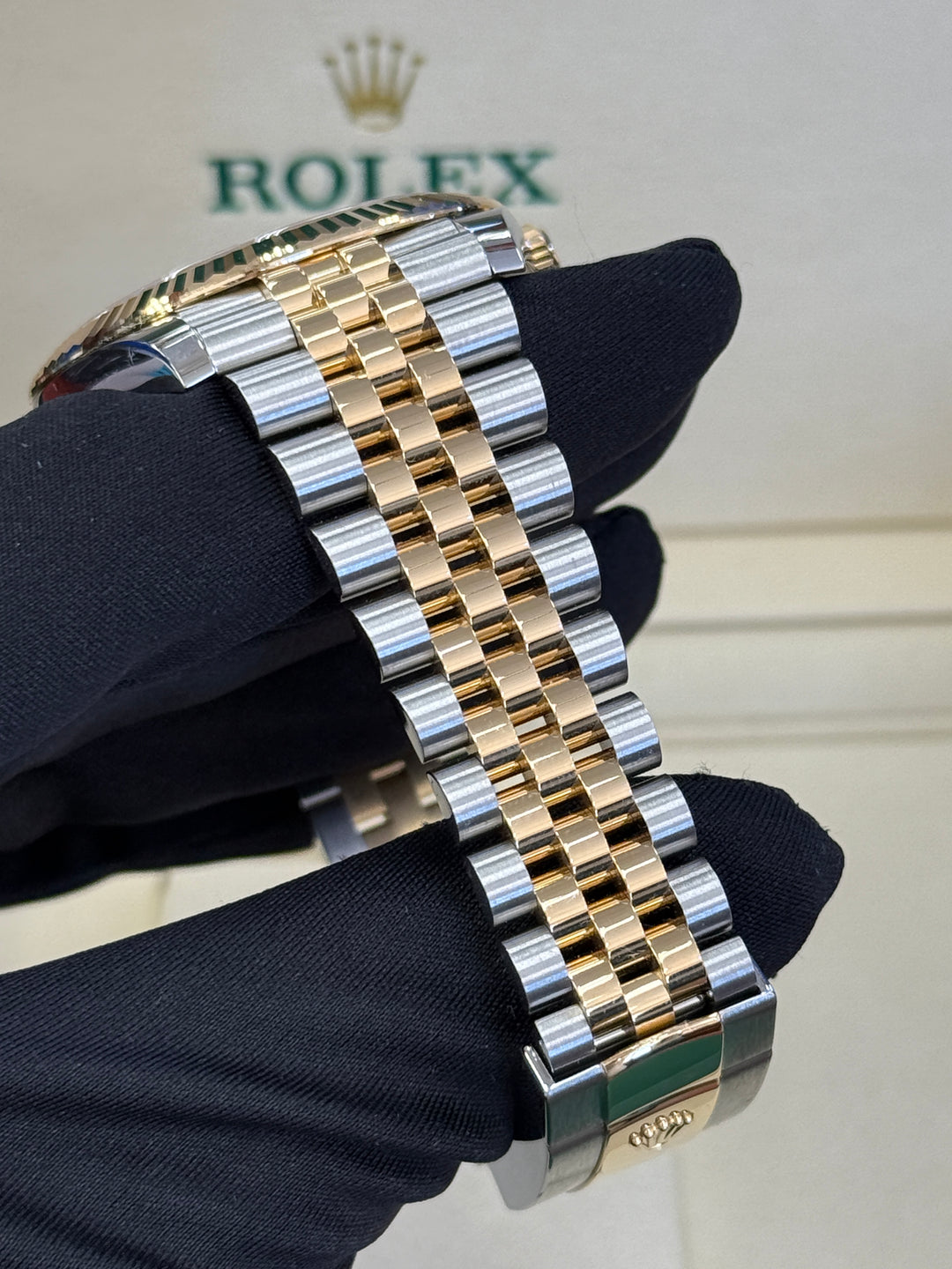 Rolex Datejust 41mm Two-Tone Yellow Fluted Jubilee Black Index Dial