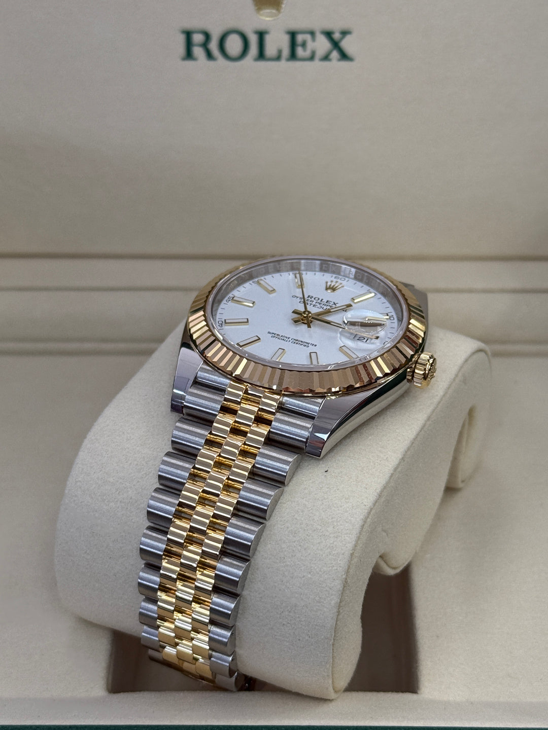 Rolex Datejust 41mm Two-Tone Yellow Fluted Jubilee White Index Dial - 126333