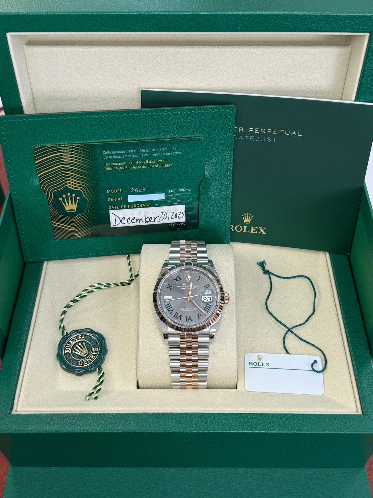 Rolex datejust 36mm two tone fluted rose jubilee wimbledon dial   126231