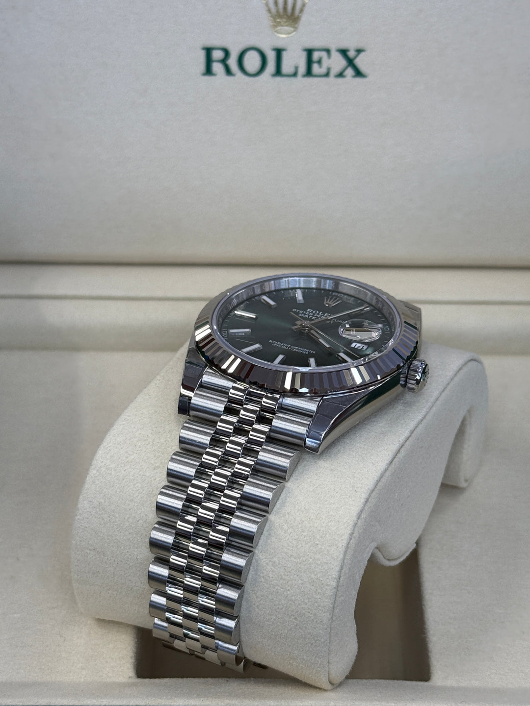 Rolex Datejust 41mm Stainless Steel Fluted Jubilee Mint Green Stick Dial - 126334